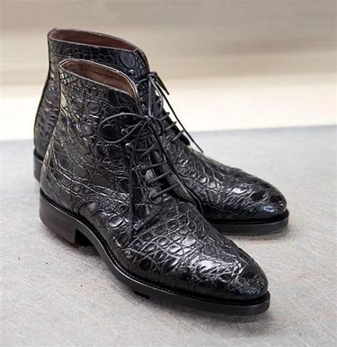 real croc skin wigtip boots